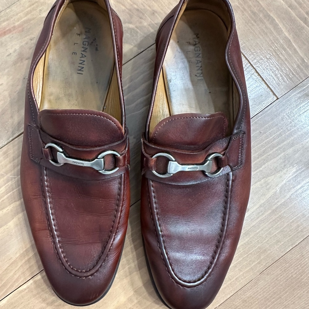 Magnanni Brown Leather Bit Loafers with Silver Hardware Made in Spain